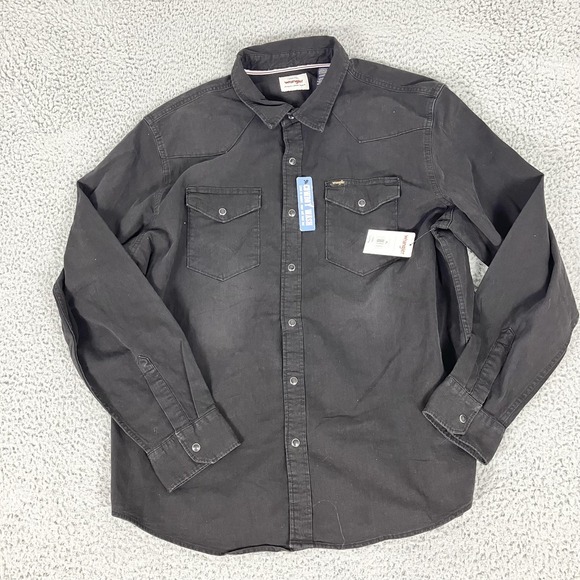 Wrangler Shirt Mens XL Black Denim Western Snap Long Sleeve Cowboy Workwear - Picture 2 of 8